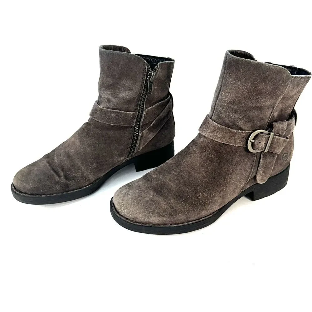 Born Womens Syd Taupe Grey Distressed 2 Suede Ankle Boots Womans Size 7 Size Zip